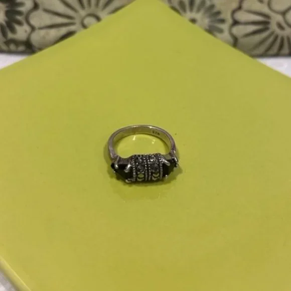VTG 925 Sterling Black Onyx Marcasite RING - Picture 7 of 10